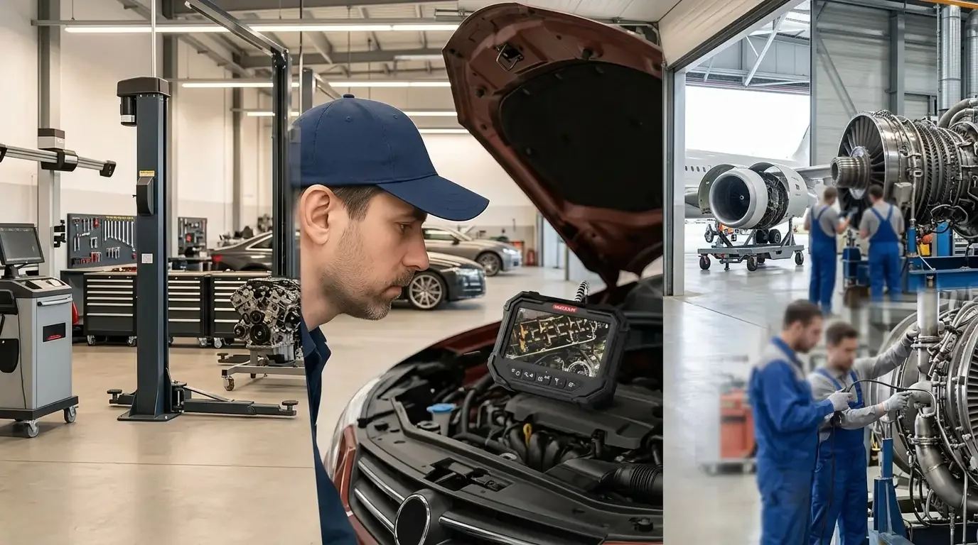 ARTICAM inspection camera being used by a mechanic in a professional UK workshop during midday